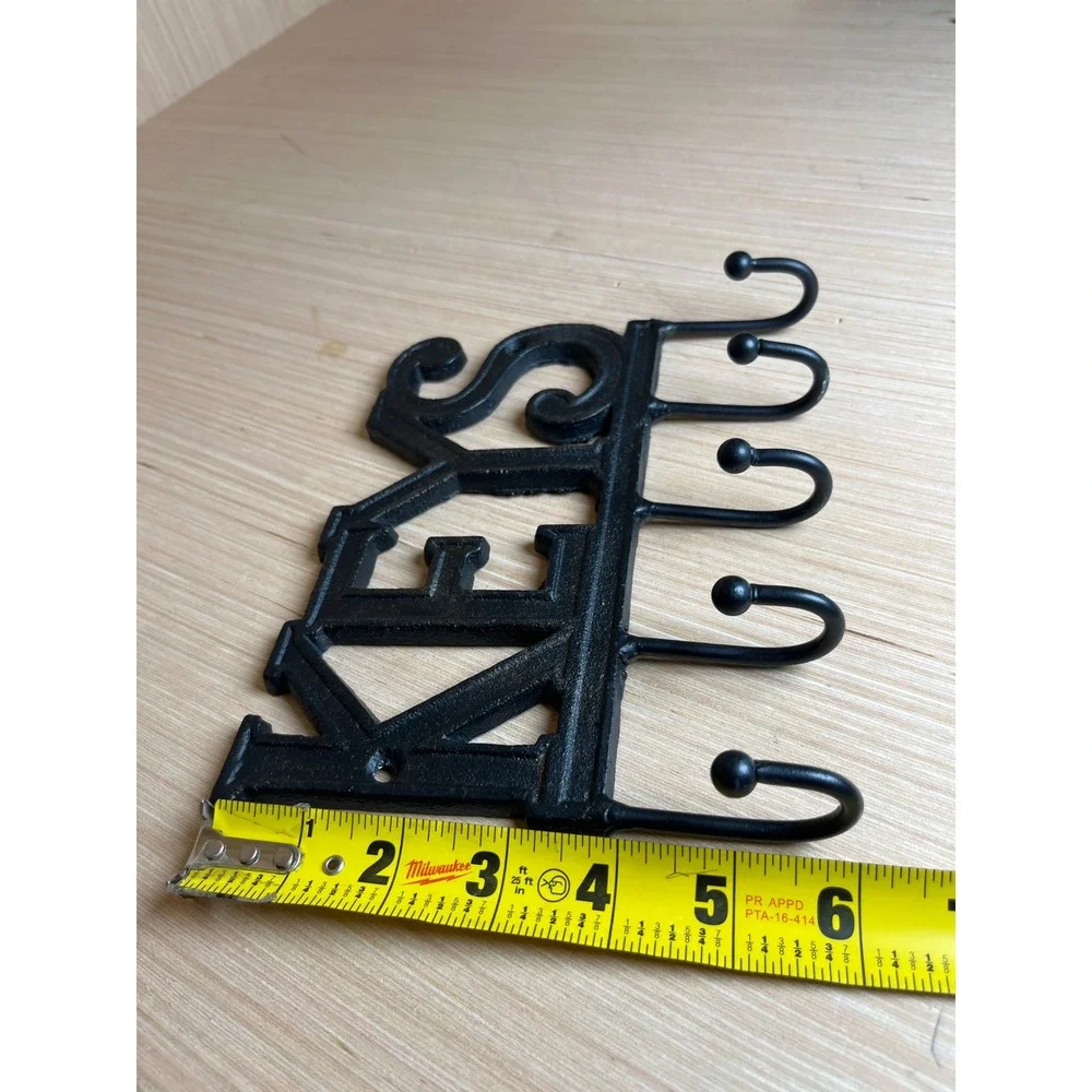 Vintage Cast Iron Wall Mounted Key Rack 5 Hook Entryway Organizer Black Rustic